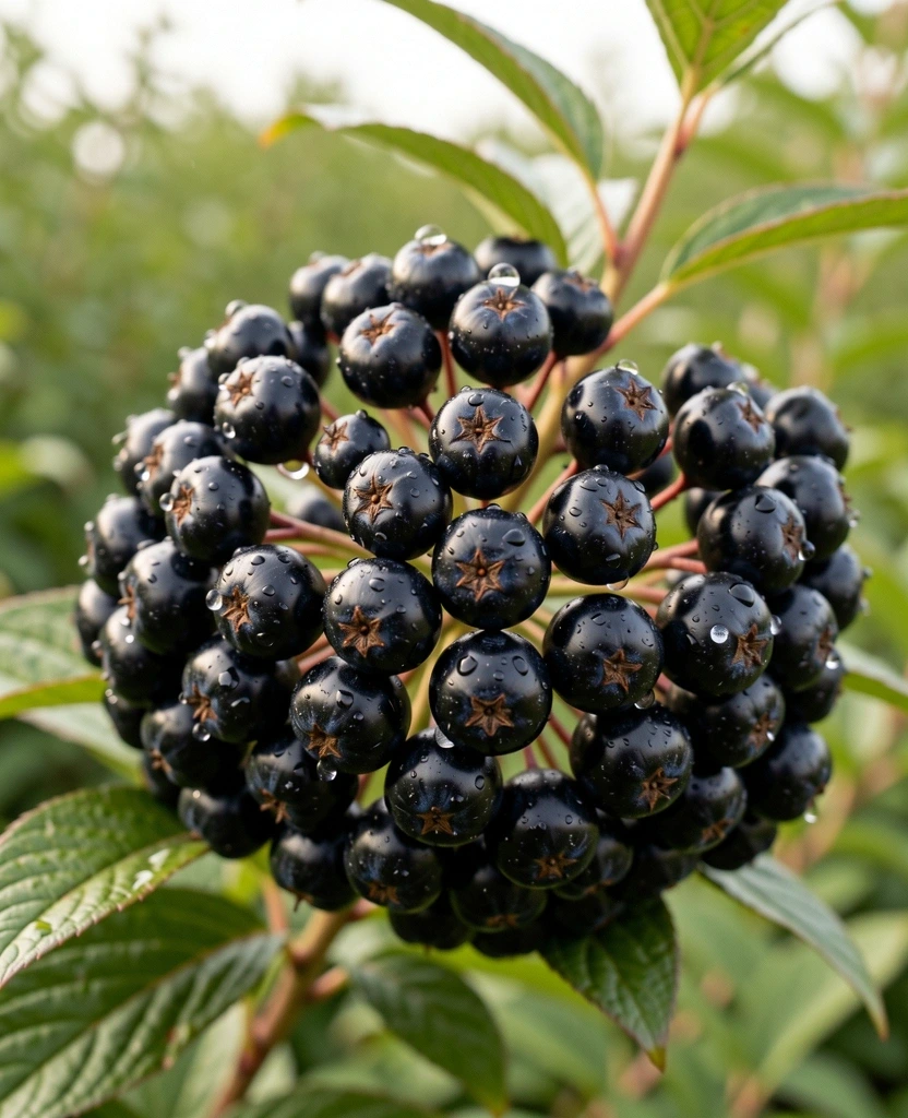 Aronia berries with dew